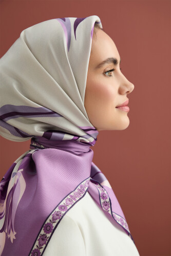 Inverted Tulip Silk Scarf Lilac - 5