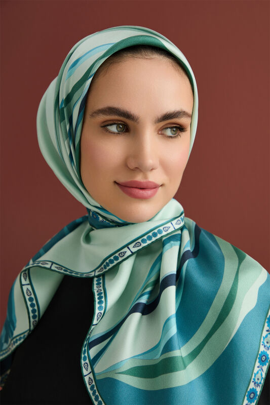 Inverted Tulip Silk Scarf Petrol - 1