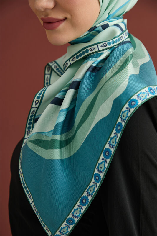 Inverted Tulip Silk Scarf Petrol - 3