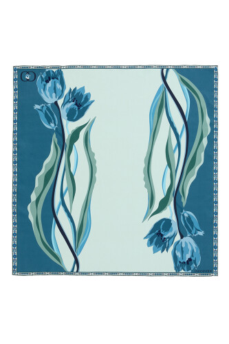 Inverted Tulip Silk Scarf Petrol - 2