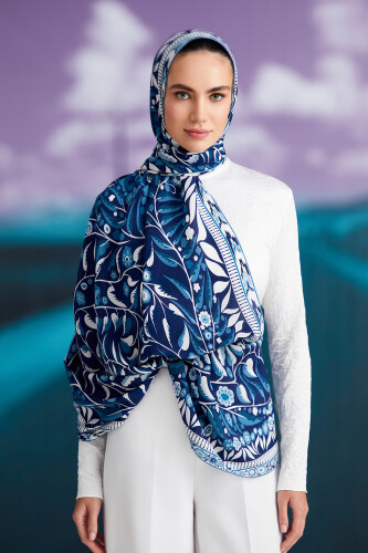 Ivy Labyrinth Silk Shawl Navy 