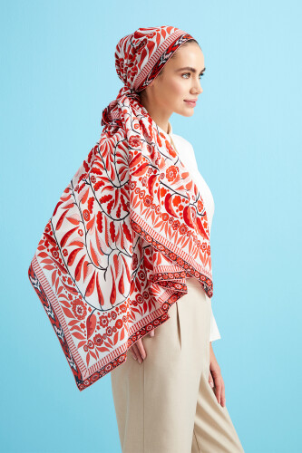 Ivy Labyrinth Silk Shawl Red - 5