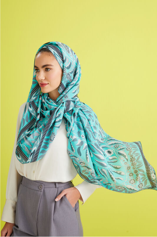 Ivy Labyrinth Silk Shawl Turquoise - 5