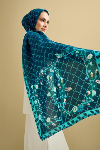 Ivy Noor Flosh Viscose Shawl Petrol Blue - 1