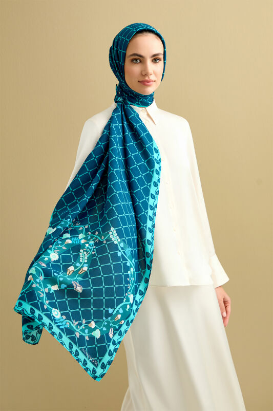 Ivy Noor Flosh Viscose Shawl Petrol Blue - 3