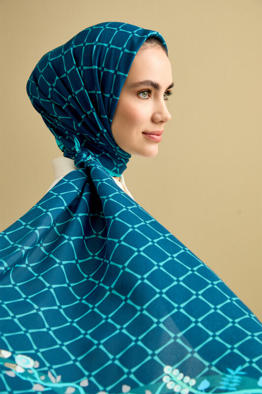 Ivy Noor Flosh Viscose Shawl Petrol Blue - 5