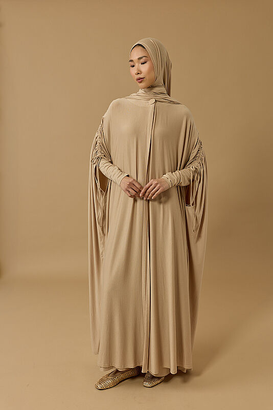 Journey to Love Beige Cotton Abaya - 1
