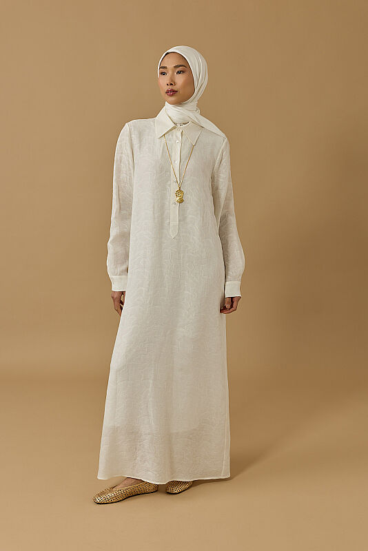 Journey to Love Ecru Lined Linen Shirt Dress - 2
