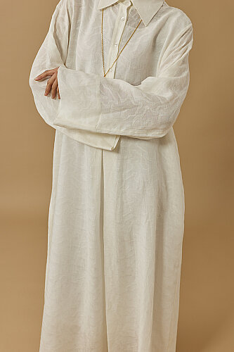 Journey to Love Ecru Lined Linen Shirt Dress - 3