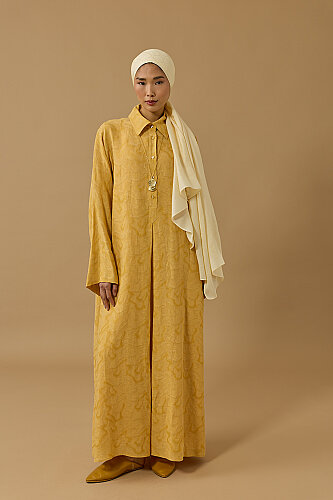 Journey to Love Yellow Lined Linen Shirt Dress - 2