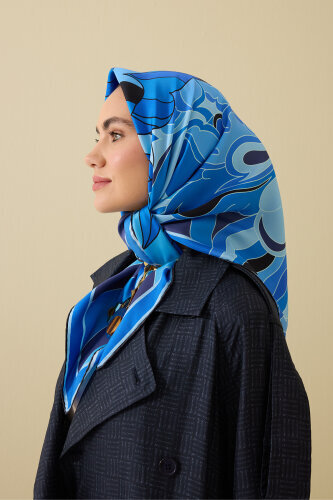 Joy Navy Blue Silk Twill Scarf - 5