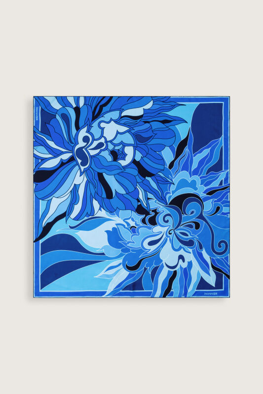 Joy Navy Blue Silk Twill Scarf - 2