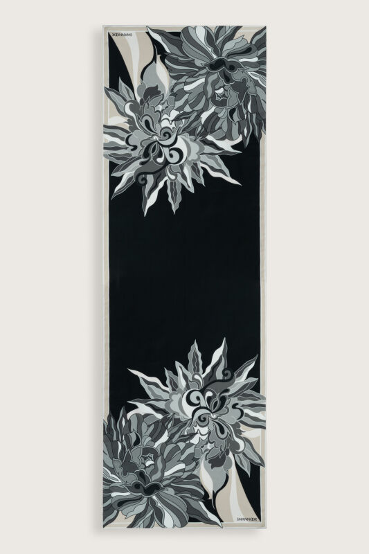 Joy Pattern Black-Beige Cotton Silk Shawl - 2