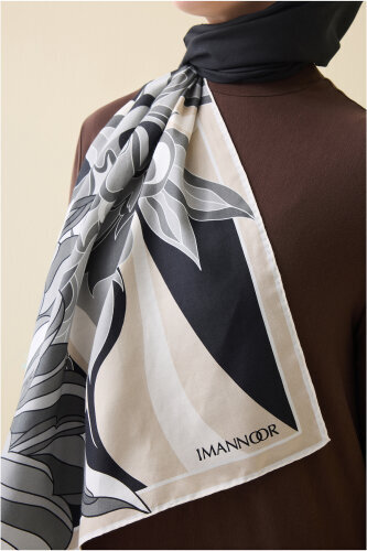 Joy Pattern Black-Beige Cotton Silk Shawl - 5