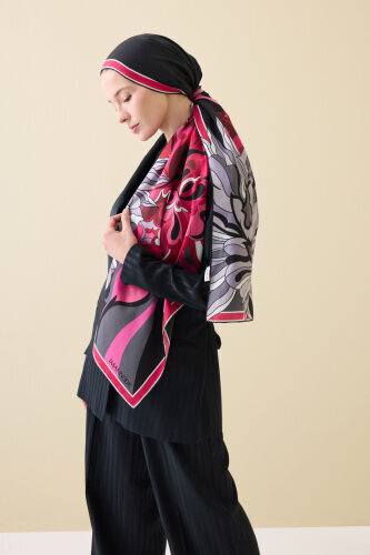 Joy Pattern Black-Pink Cotton Silk Shawl - 5