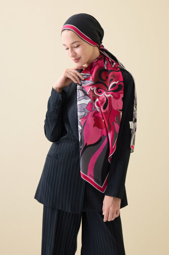 Joy Pattern Black-Pink Cotton Silk Shawl - Imannoor