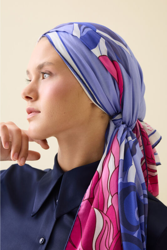 Joy Pattern Lavender Cotton Silk Shawl - 3