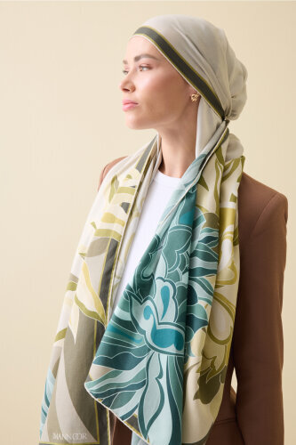 Joy Pattern Oil Green Cotton Silk Shawl - 5
