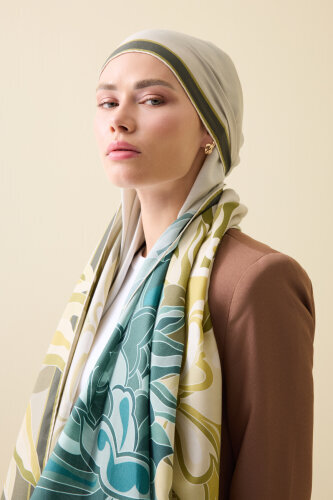 Joy Pattern Oil Green Cotton Silk Shawl - Imannoor