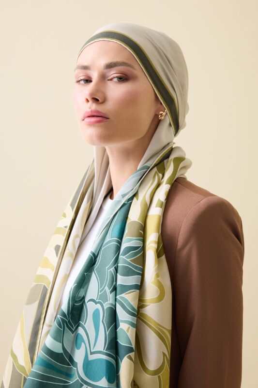 Joy Pattern Oil Green Cotton Silk Shawl - 1