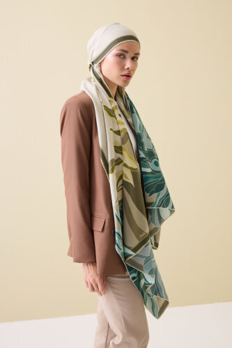 Joy Pattern Oil Green Cotton Silk Shawl - 4
