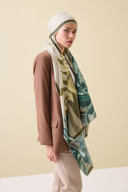 Joy Pattern Oil Green Cotton Silk Shawl - 4