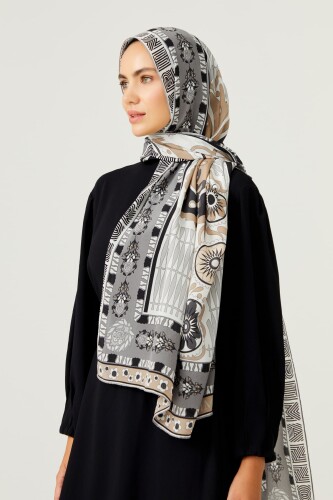 Kafdağı Çiçeği Bej İpek Şal 80x200 - 2
