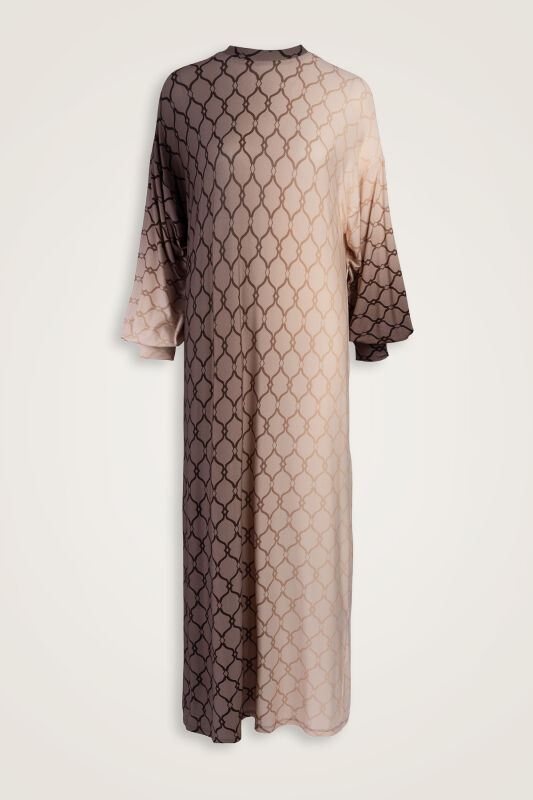 Kafes Degrade Gri Kol Ağzı Ribana Penye Elbise - 1