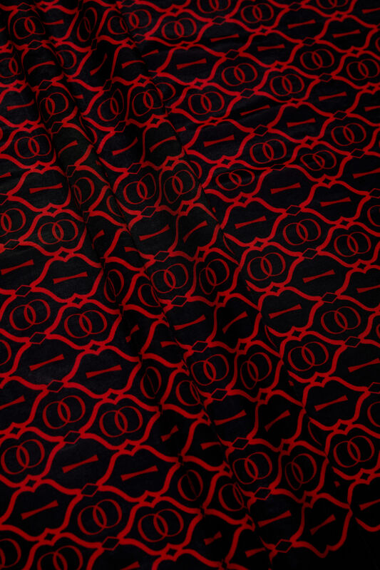Kafes Kırmızı-Siyah Floş Viskon Şal 70x210 - 4