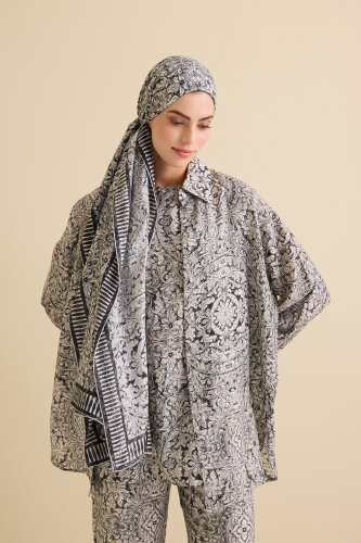 Kapı Desen Siyah-Beyaz Pamuk İpek Atlet - Imannoor