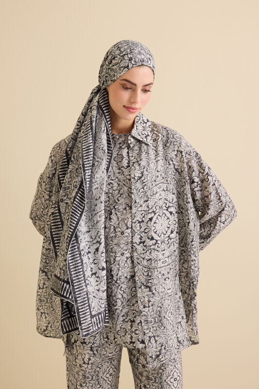 Kapı Desen Siyah-Beyaz Pamuk İpek Atlet - 1