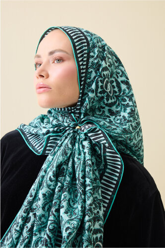 Kapı Desen Turkuaz Pamuk İpek Şal 70x210 - Imannoor (3)