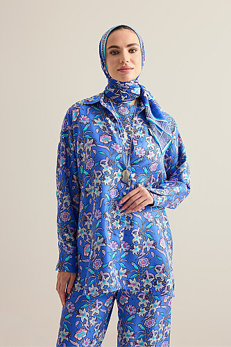 Kaplan Çiçeği Fuşya-Saks Tivil İpek Gömlek - Imannoor (1)