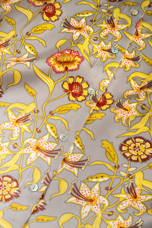 Kaplan Çiçeği Gri Tivil İpek Gömlek - 4