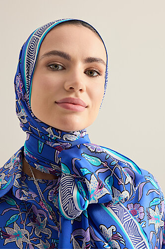 Kaplan Çiçeği Saks Krep İpek Gömlek Şalı 70x210 - Imannoor (1)