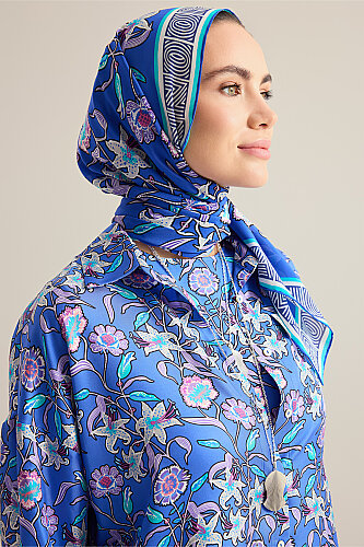 Kaplan Çiçeği Saks Krep İpek Gömlek Şalı 70x210 - Imannoor (3)