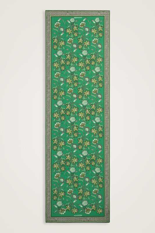 Kaplan Çiçeği Yeşil Krep İpek Elbise Şalı 70x210 - 1