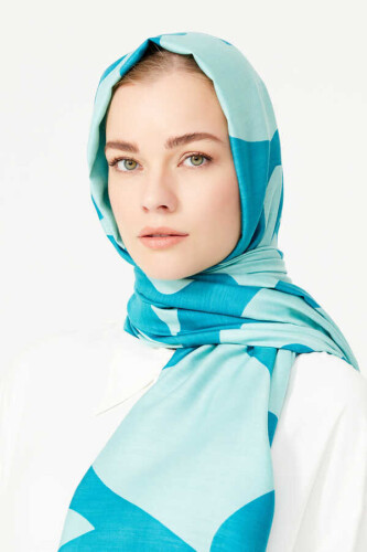 Karalama Mavi Modal İpek Şal 80x200 - 4