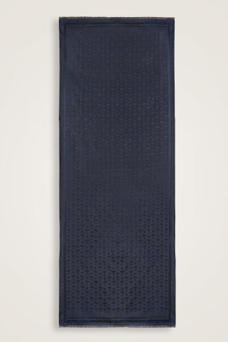 Karanfil Monogram Koyu Mavi İpek Şal 68x200 