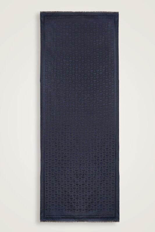 Karanfil Monogram Koyu Mavi İpek Şal 68x200 - 2