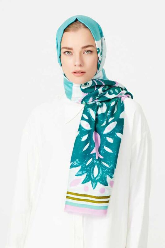 Karanfil Noor Yeşil Modal İpek Şal 80x200 - 2