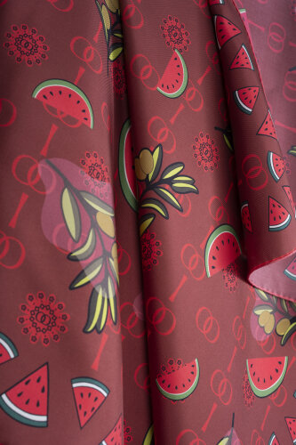 Karpuz Desen Bordo Tivil İpek Eşarp 90x90 - Imannoor (2)