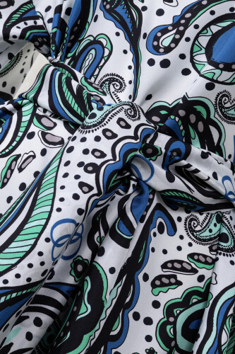 Kashmir Pattern Blue Silk Dress - 2