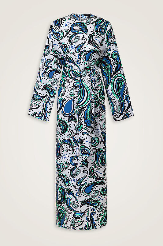 Kashmir Pattern Blue Silk Dress - 1