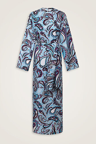 Kashmir Pattern Turquoise Silk Dress 