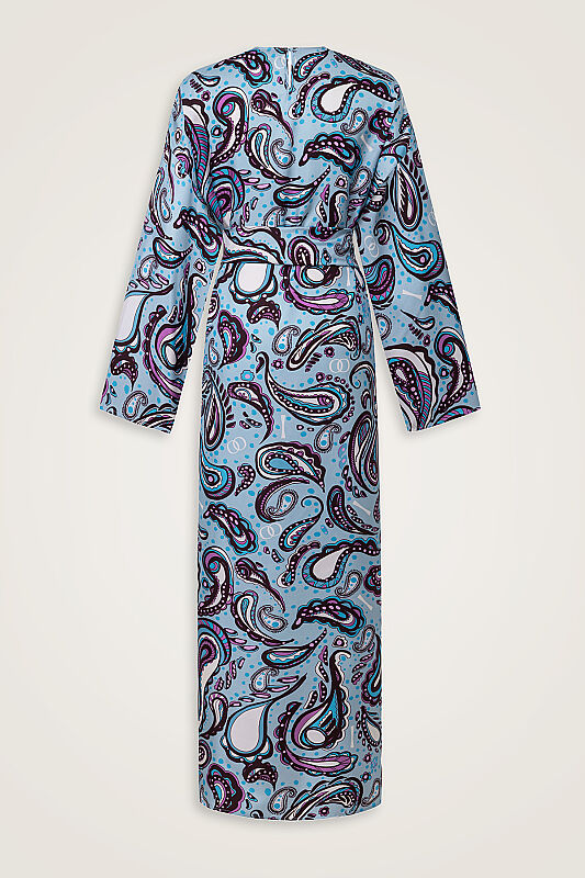 Kashmir Pattern Turquoise Silk Dress - 3