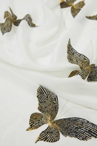 Kelebek Beyaz İpek Şal 80x200 - 3