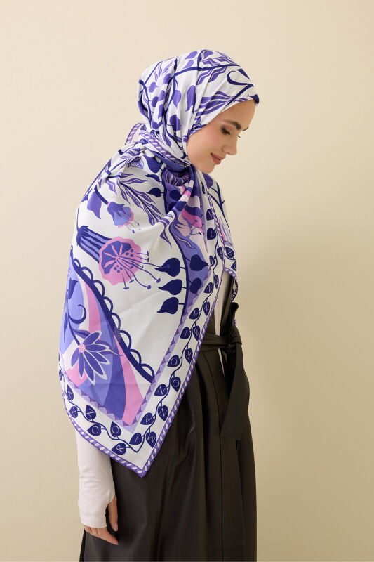 Kelebek Mor Krep İpek Eşarp 140x140 - 5