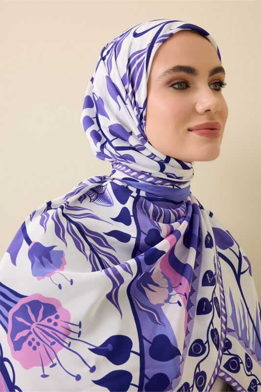 Kelebek Mor Krep İpek Eşarp 140x140 - 1