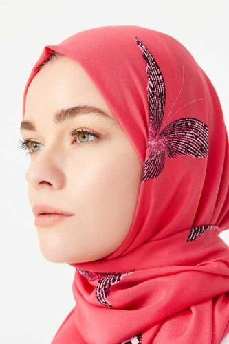 Kelebek Pembe İpek Şal 80x200 - 6